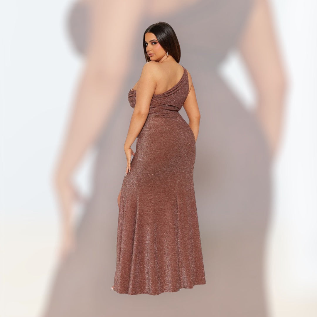 Stella One Shoulder Lurex Maxi Dress - Bronze