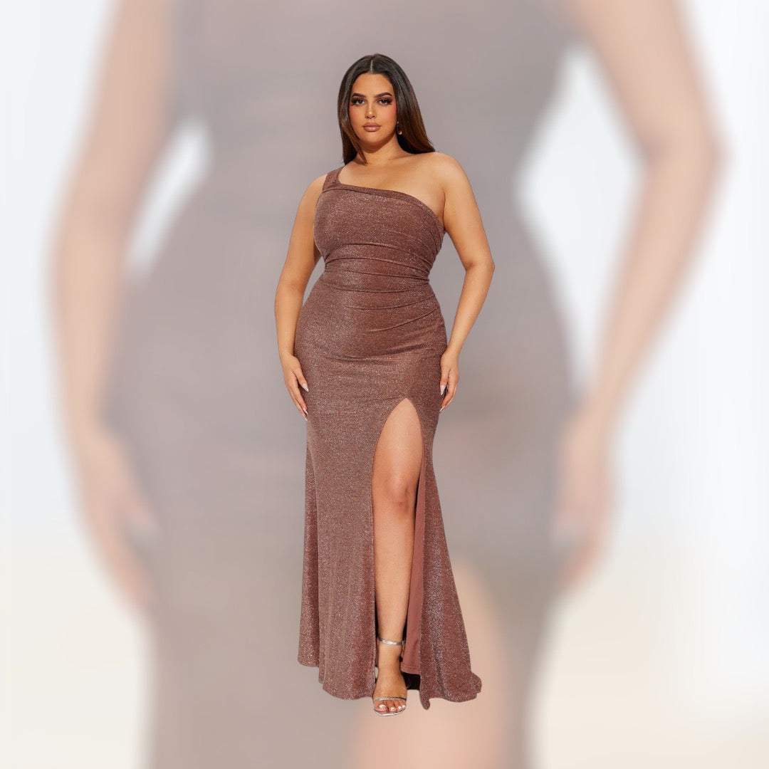 Stella One Shoulder Lurex Maxi Dress - Bronze